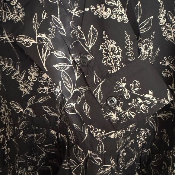NWT Thakoon Botanical Print Button Up Shirt Dress in Black & Cream Size 8 - Picture 11 of 12